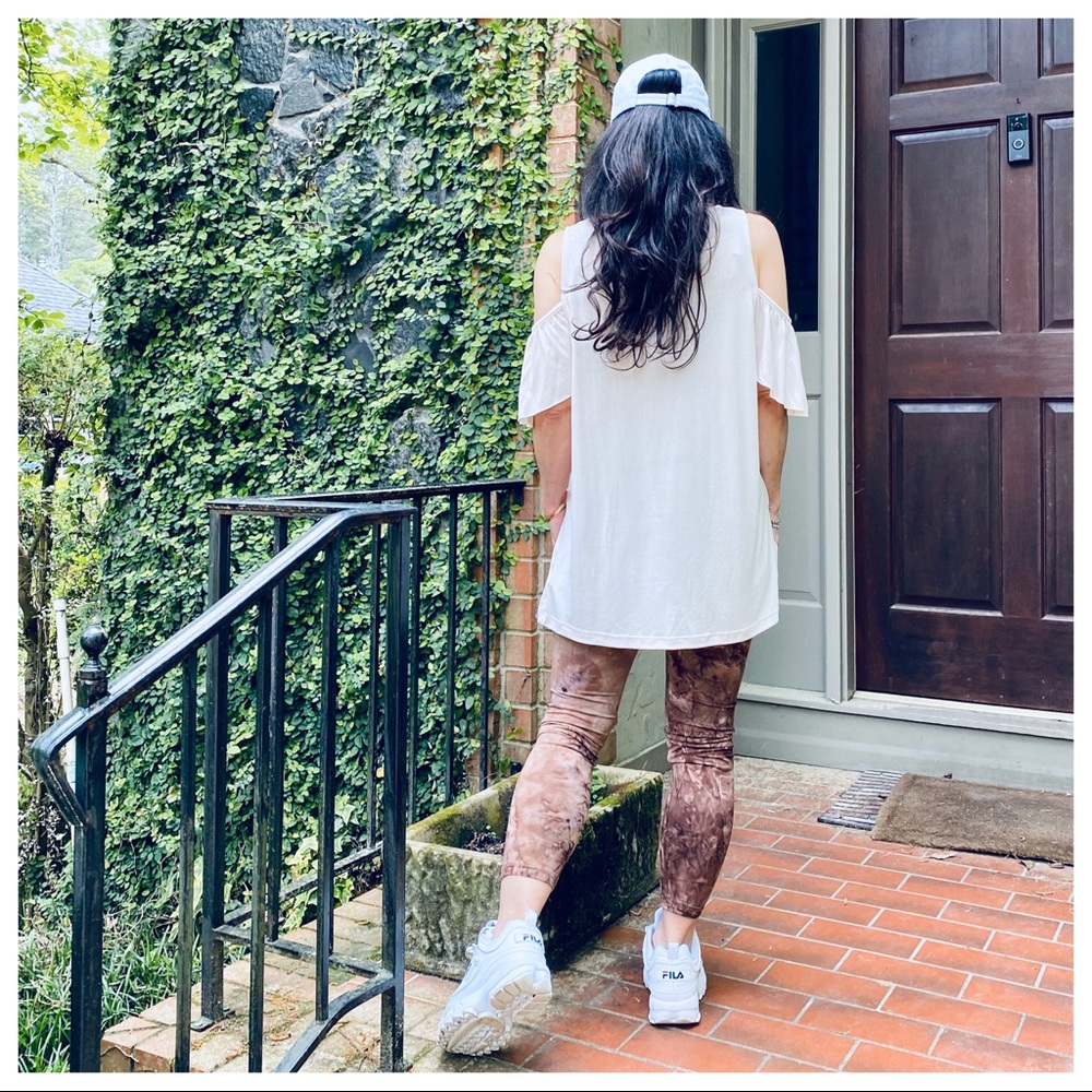 Brown tie dye brushed full length leggings - Picture 4 of 11